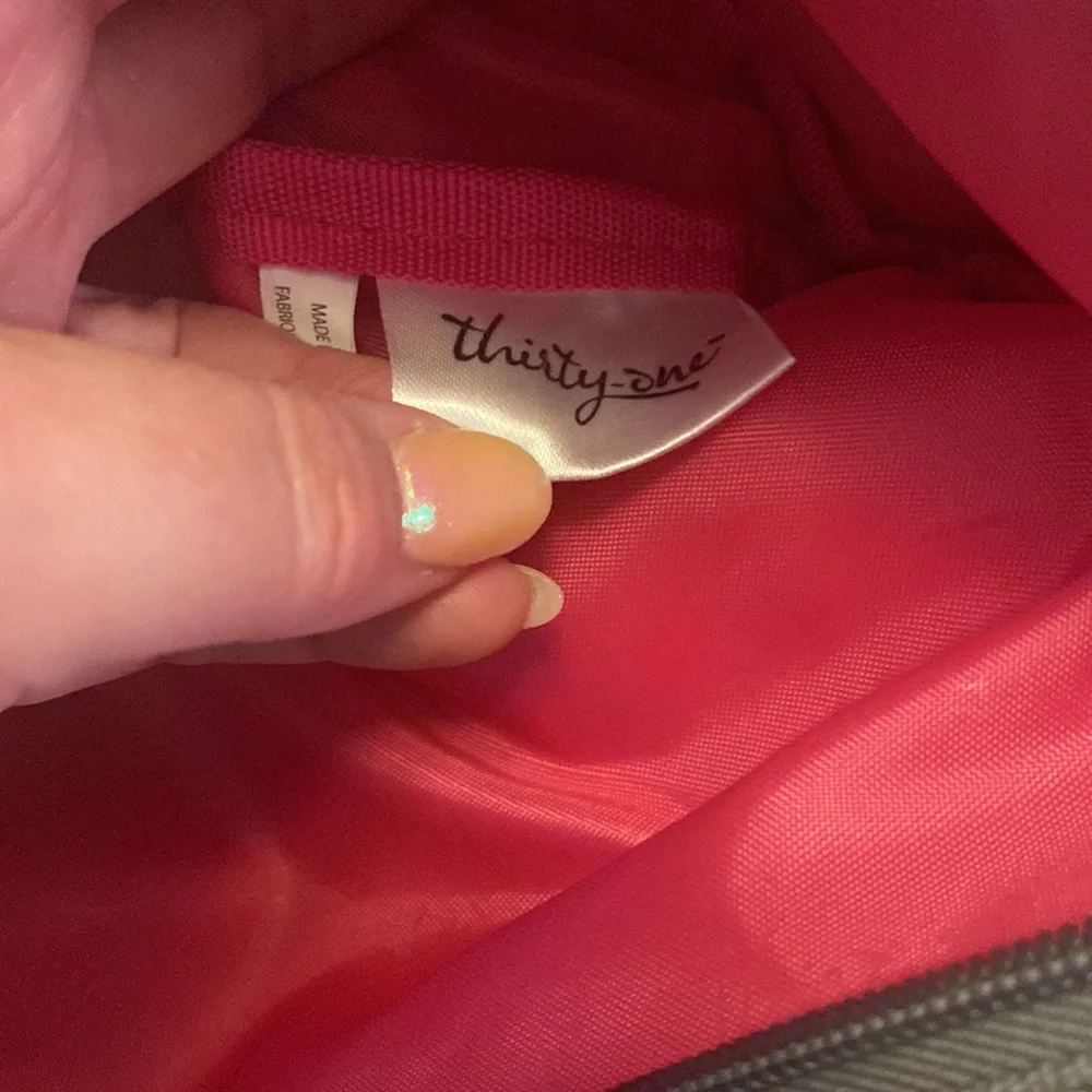 Thirty One Gray White Pink One Strap Crossbody Backpack GUC